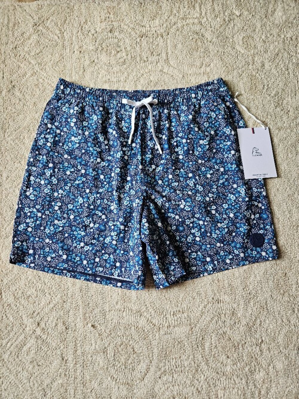 Rhoback Medley Swim Trunks Shorts Blue Floral Large L NEW Lined Summer Beach